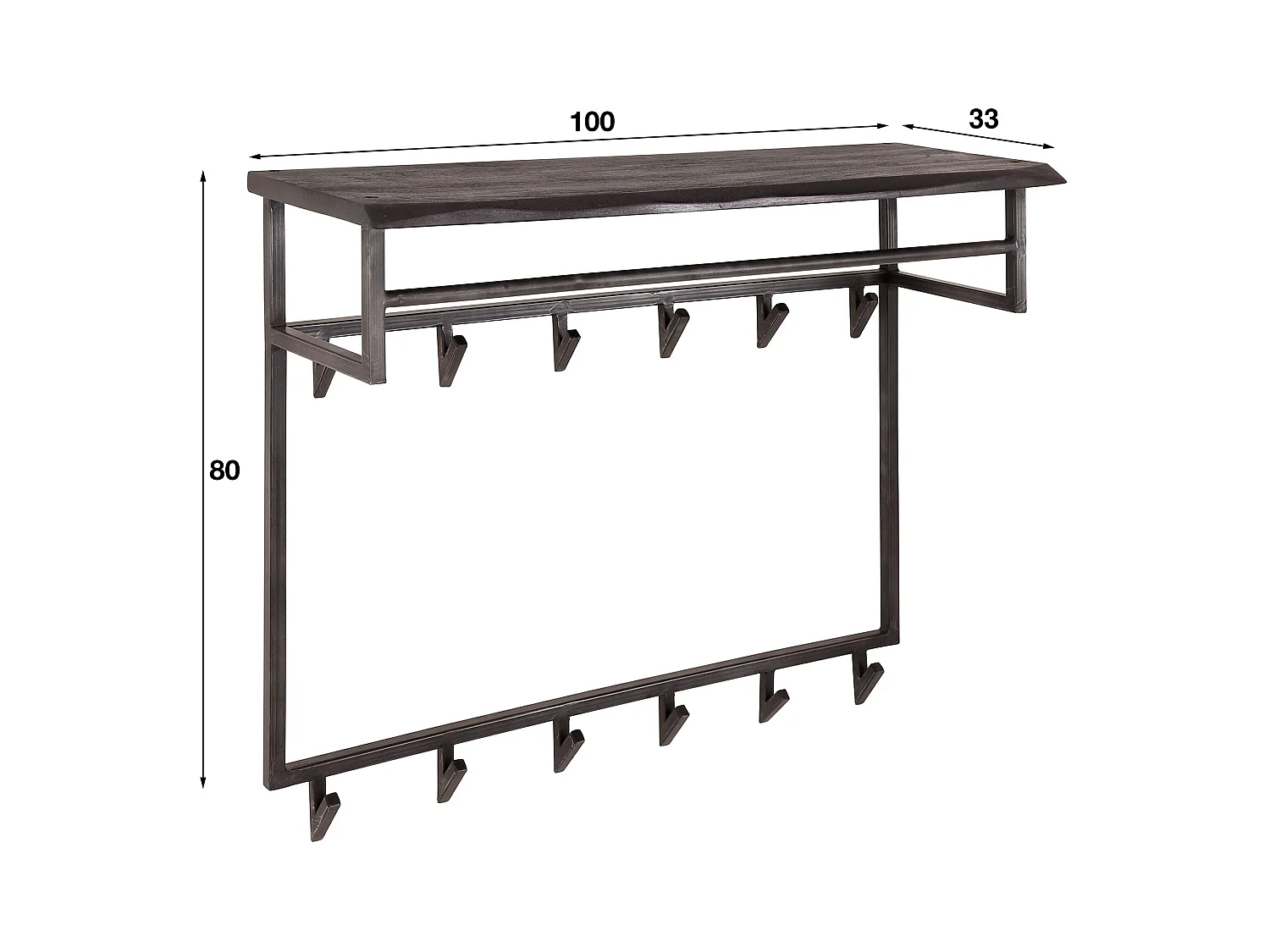 Garderobenständer Yucon High - 12 Haken - Hutablage - Massives Akazienholz - 100x30x80