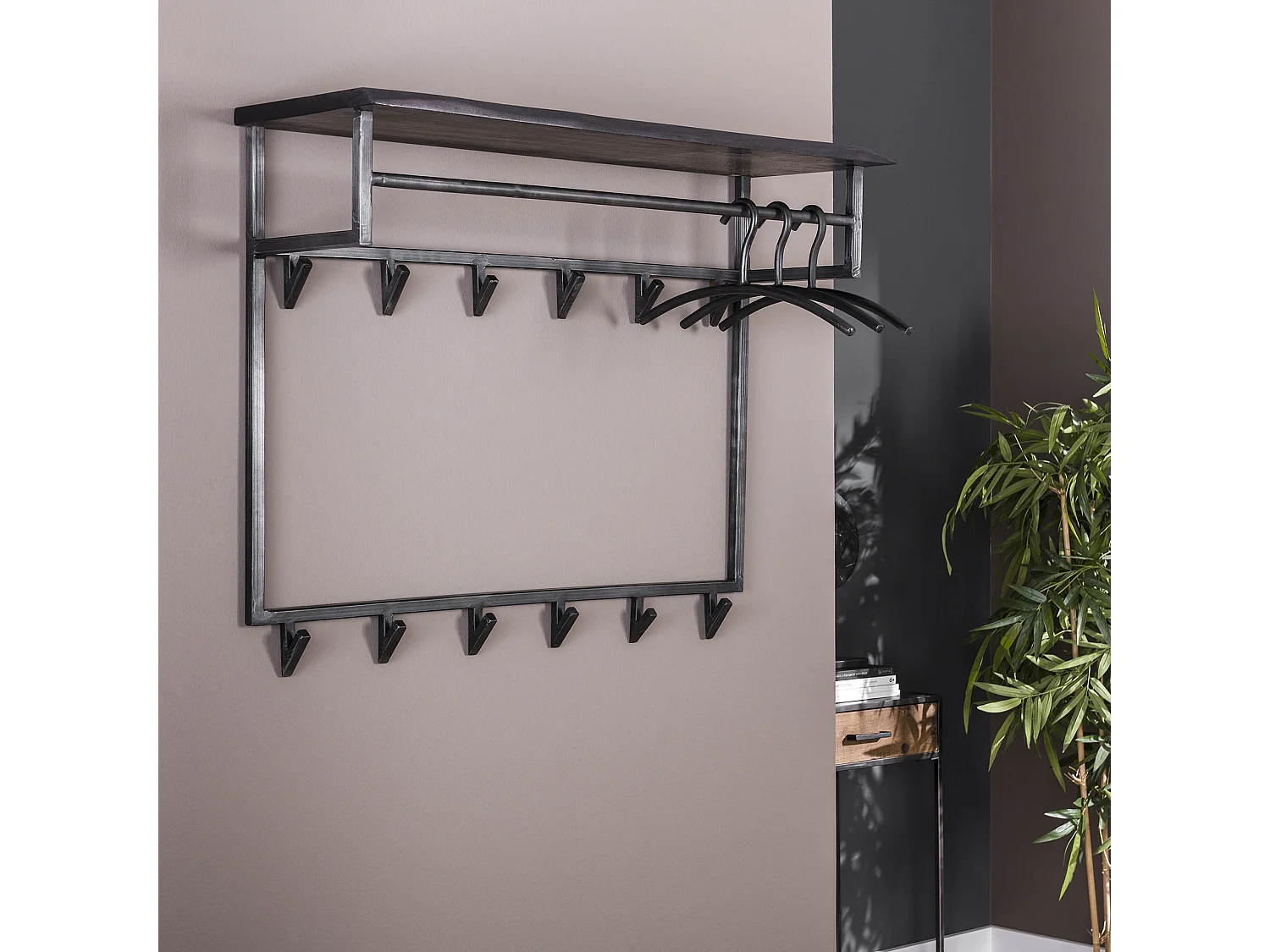 Kapstok Yucon Hoog - 12 Haken - Hoedenplank - Massief Acaciahout - 100x30x80