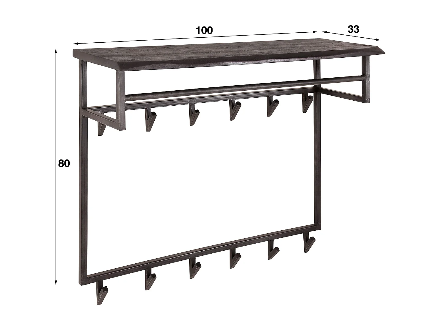 Kapstok Yucon Hoog - 12 Haken - Hoedenplank - Massief Acaciahout - 100x30x80
