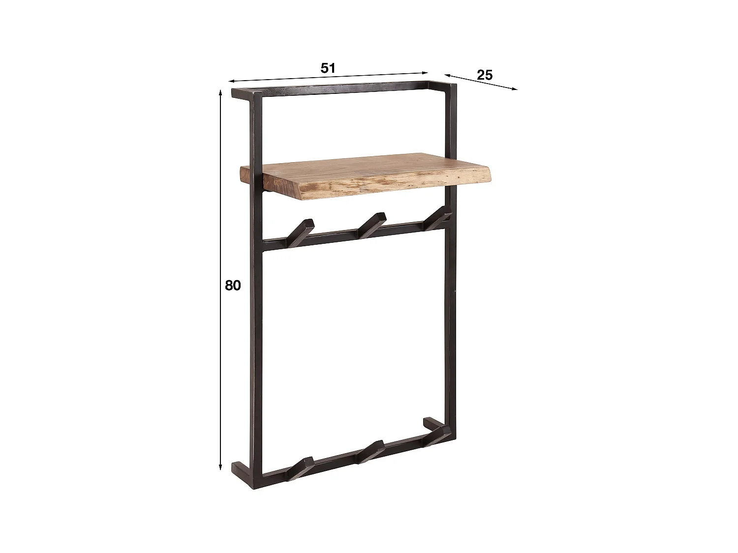 Kapstok Air Solid Hoog - 6 Haken - Hoedenplank - Massief Acaciahout - 80x51x30