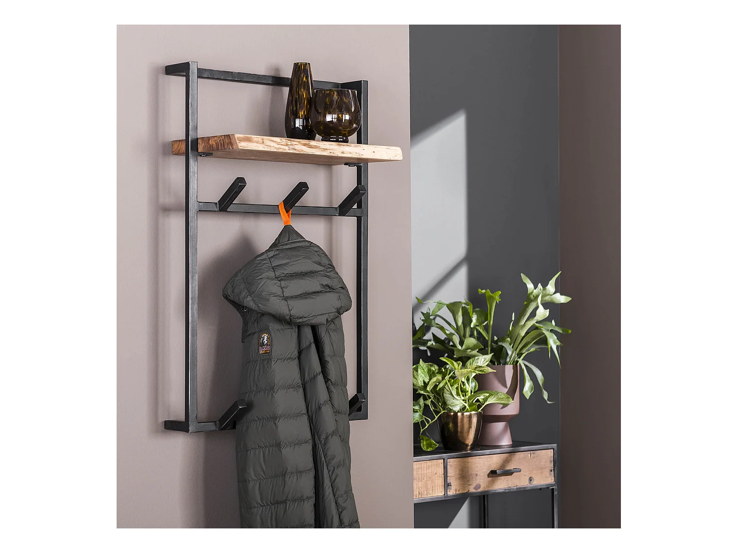 Porte-manteau Air Solid High - 6 patères - Étagère à chapeaux - Bois d'acacia massif - 80x51x30