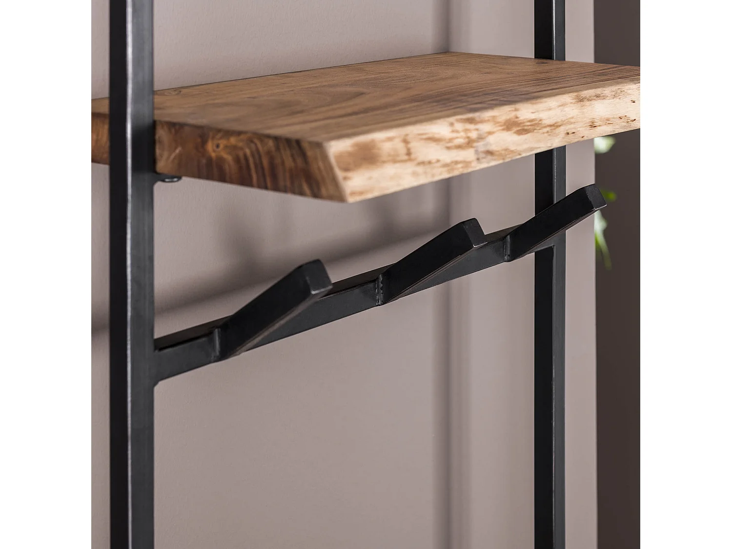 Porte-manteau Air Solid High - 6 patères - Étagère à chapeaux - Bois d'acacia massif - 80x51x30