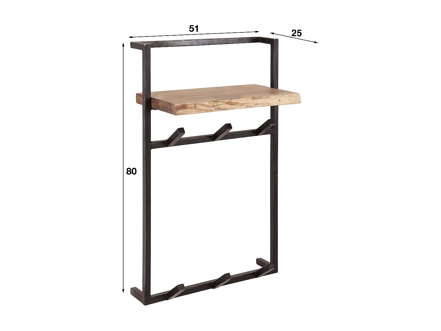 Porte-manteau Air Solid High - 6 patères - Étagère à chapeaux - Bois d'acacia massif - 80x51x30