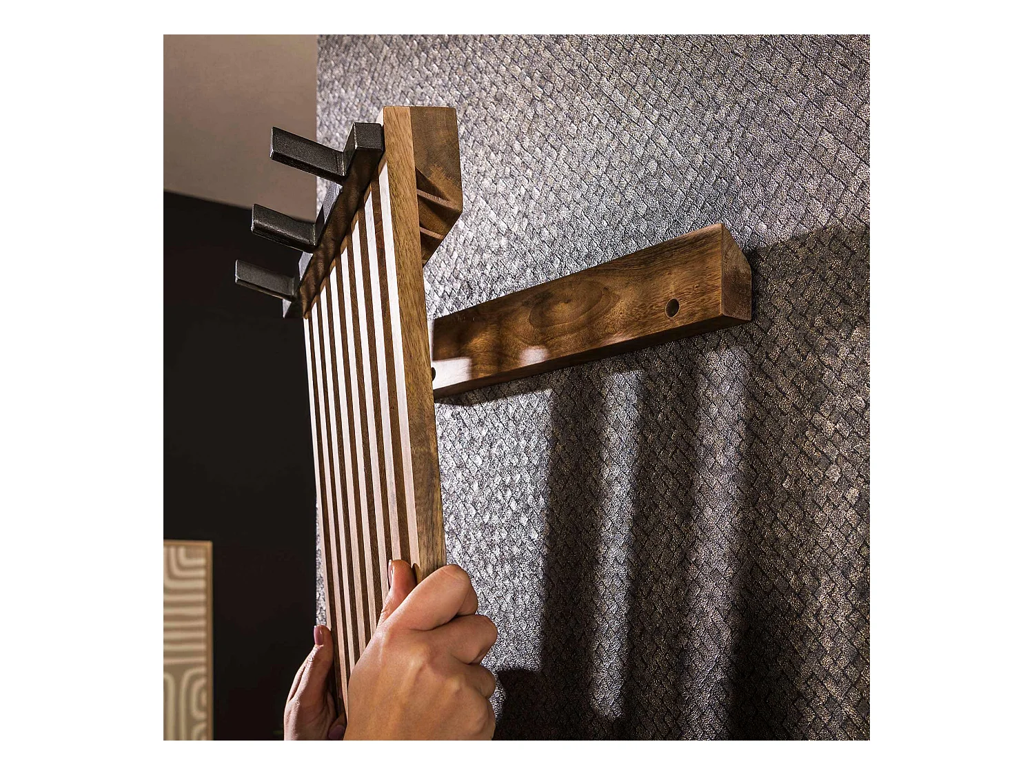 Garderobenständer Tweak 2x3 Haken Hoch - Solide Mango Sandfarbe