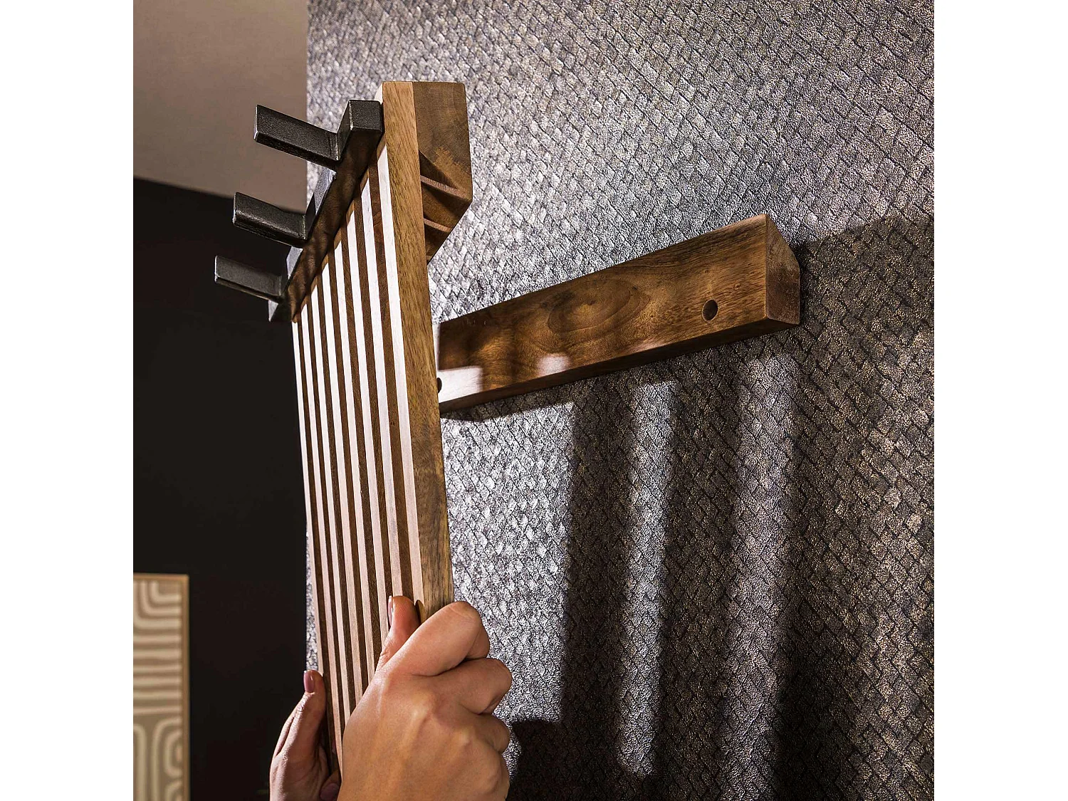 Porte-manteau Tweak 2x3 crochets haut - Couleur sable mangue unie