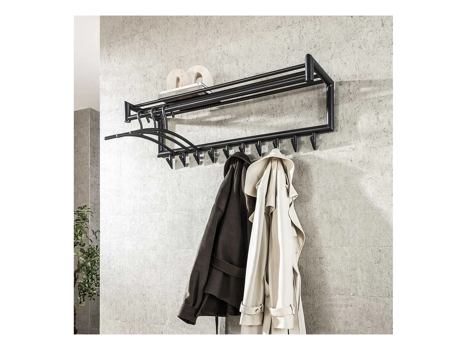 Garderobenständer 10 Hakenstangen Rundrohr - dunkelgrau matt