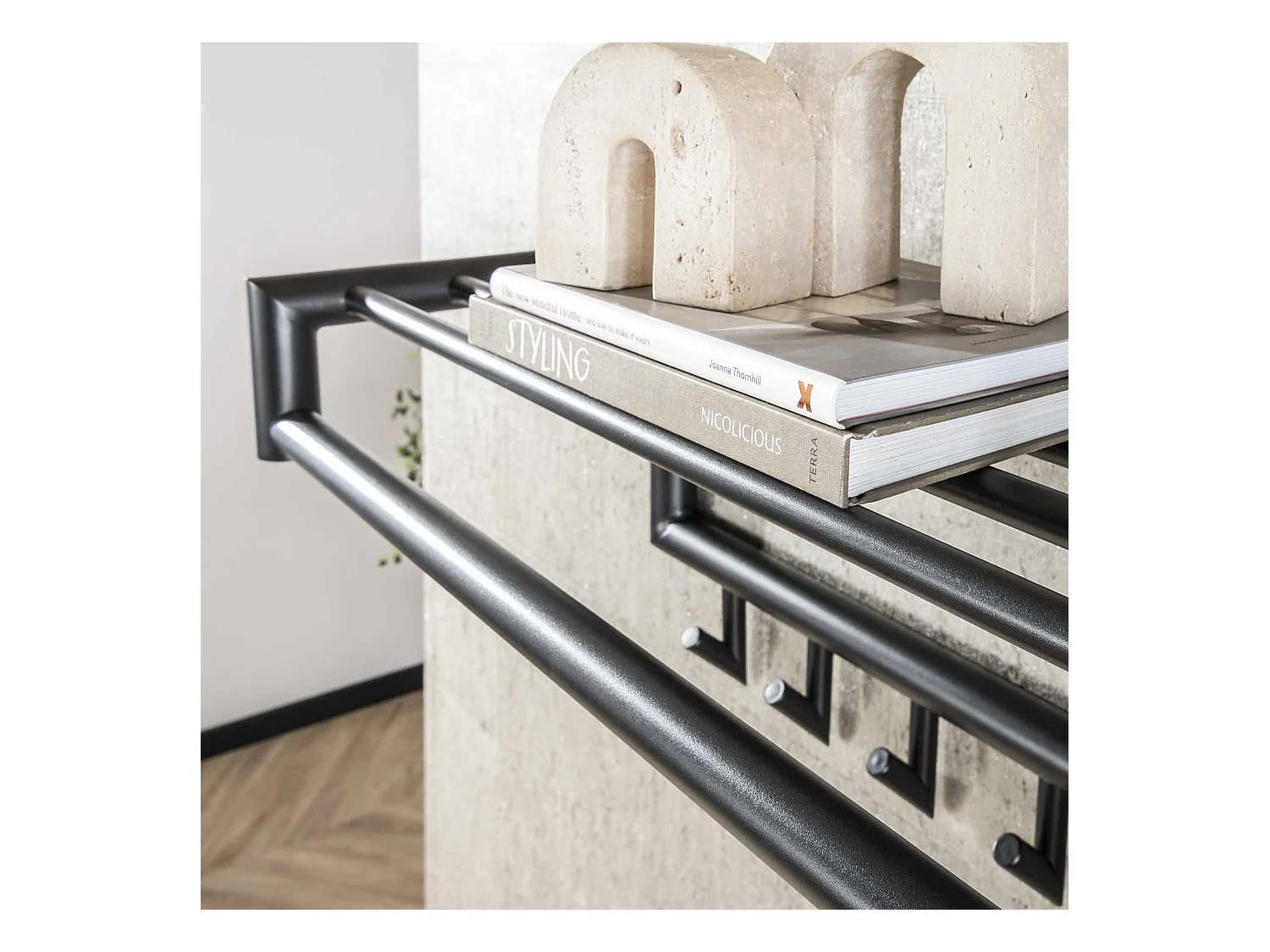 Garderobenständer 10 Hakenstangen Rundrohr - dunkelgrau matt