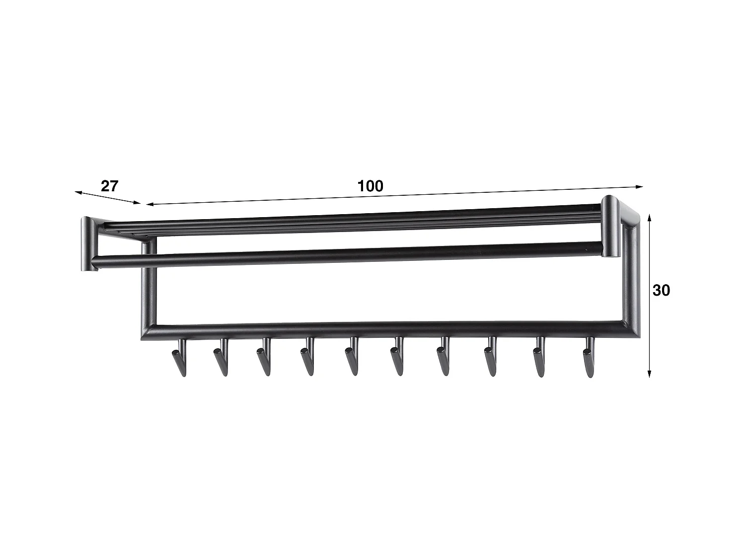 Garderobenständer 10 Hakenstangen Rundrohr - dunkelgrau matt