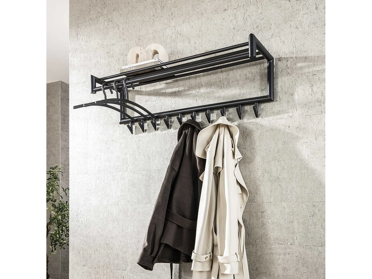 Garderobenständer 10 Hakenstangen Rundrohr - dunkelgrau matt