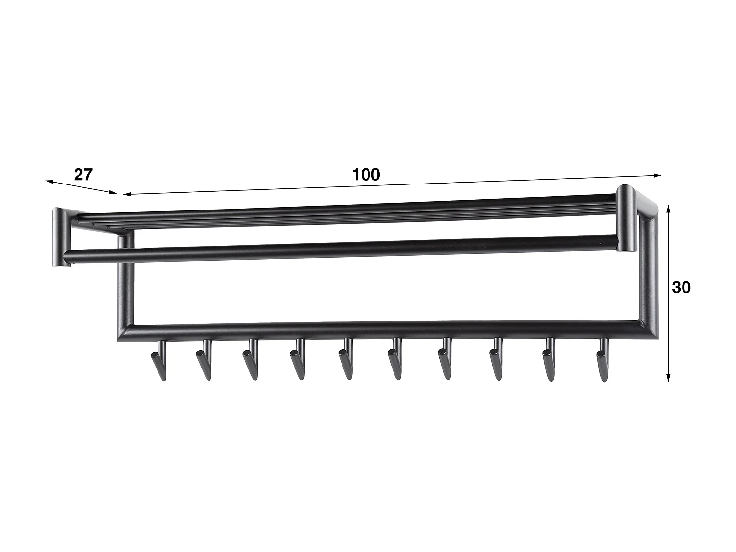 Garderobenständer 10 Hakenstangen Rundrohr - dunkelgrau matt