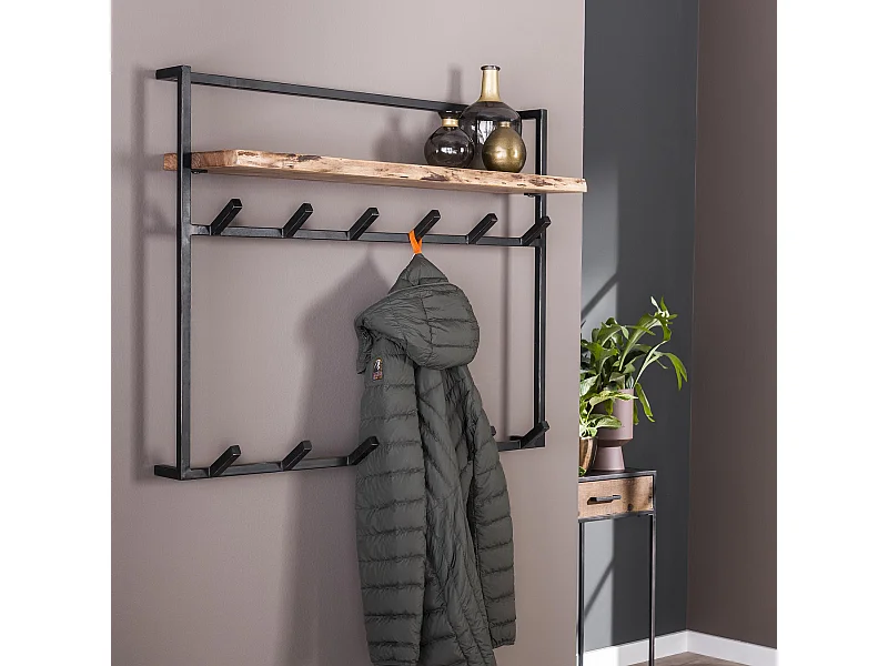 Garderobenständer Air Solid - 12 Haken - Hutablage - Akazienholz massiv - 100x30x80