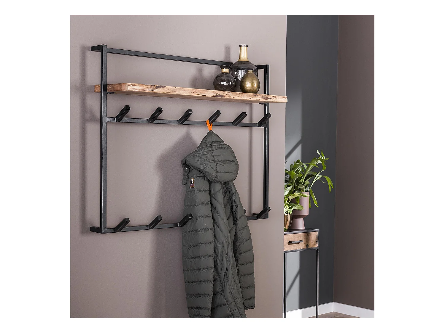 Garderobenständer Air Solid - 12 Haken - Hutablage - Akazienholz massiv - 100x30x80