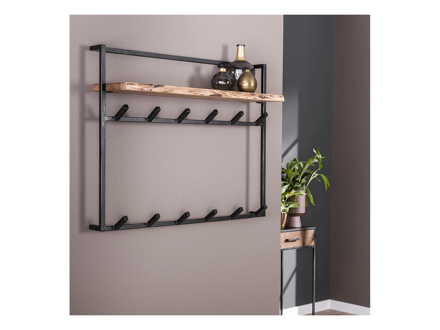 Garderobenständer Air Solid - 12 Haken - Hutablage - Akazienholz massiv - 100x30x80