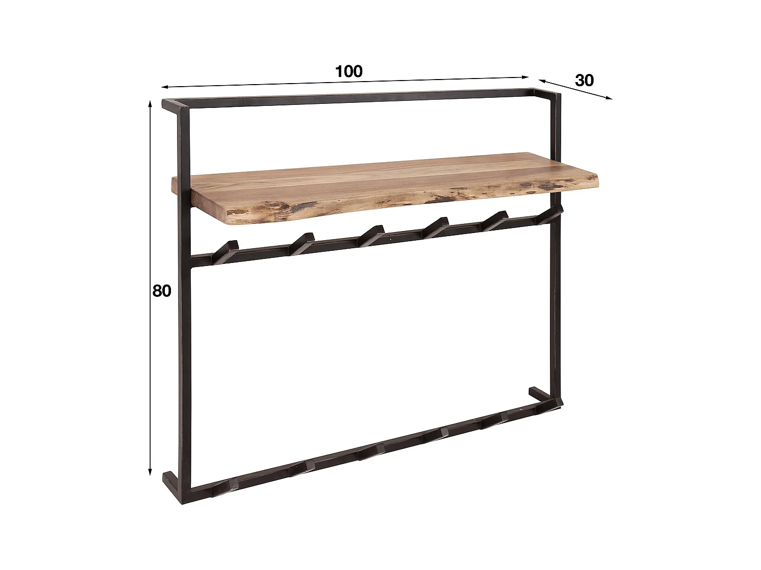 Garderobenständer Air Solid - 12 Haken - Hutablage - Akazienholz massiv - 100x30x80