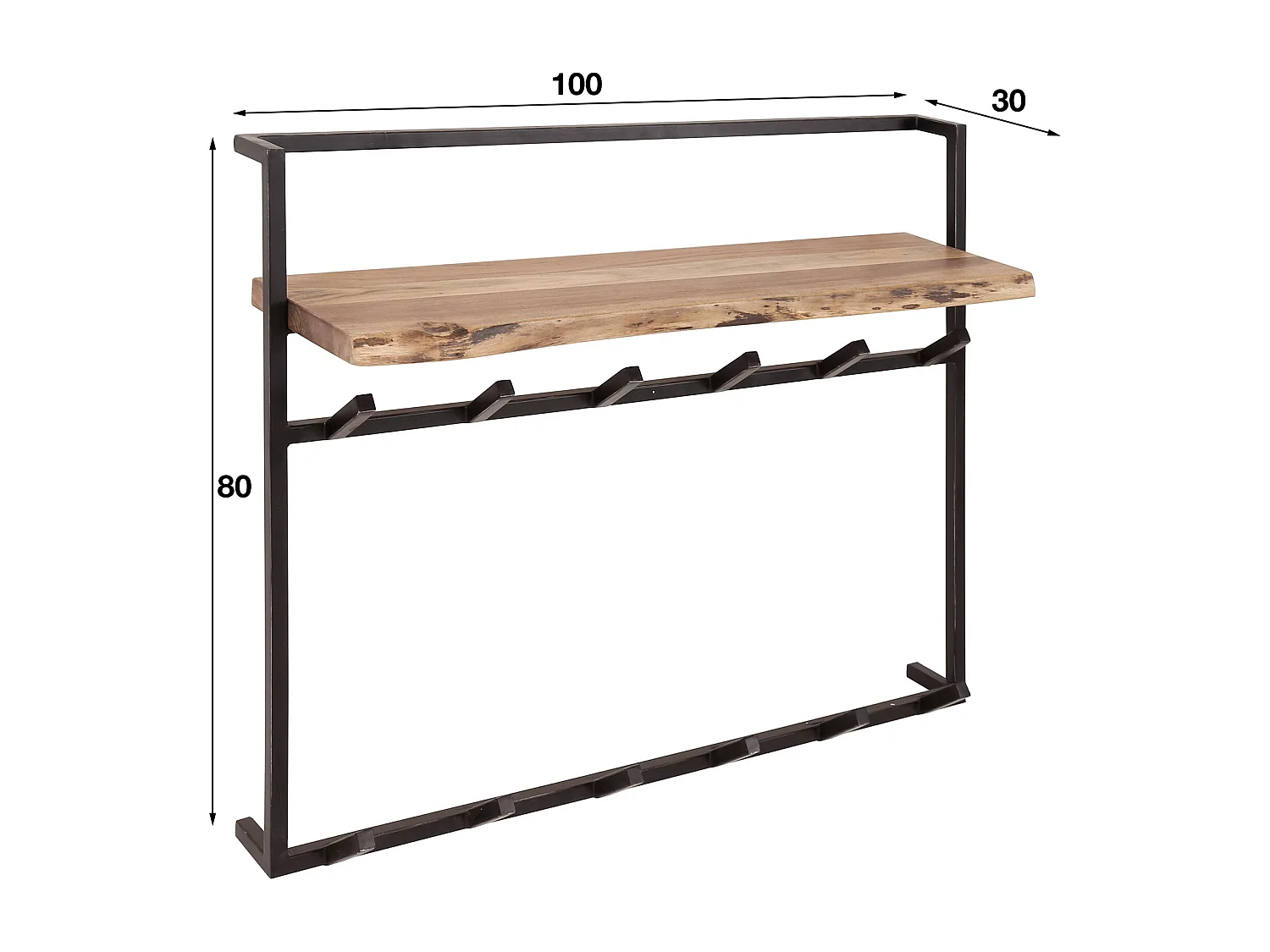 Porte-manteau Air Solid - 12 crochets - porte-chapeaux - bois d'acacia massif - 100x30x80