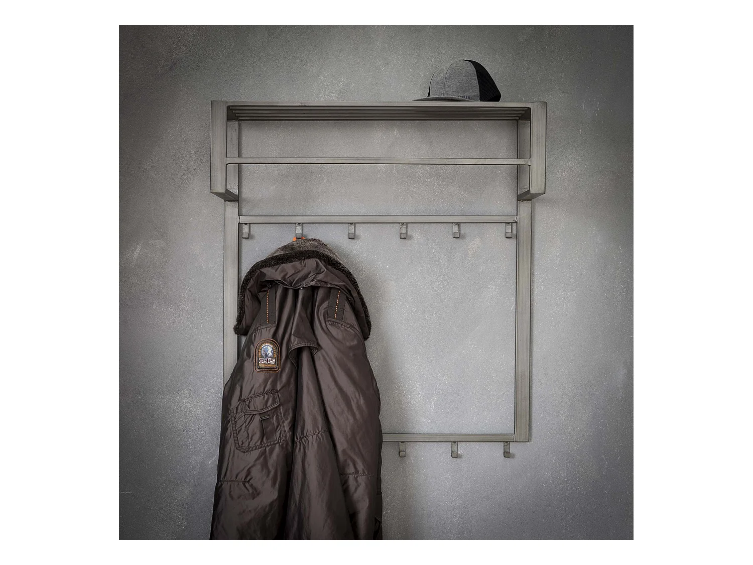 Industriegarderobe mit 12 Haken - Grau - Wandgarderobe - 80cm breit - Schnellmontage