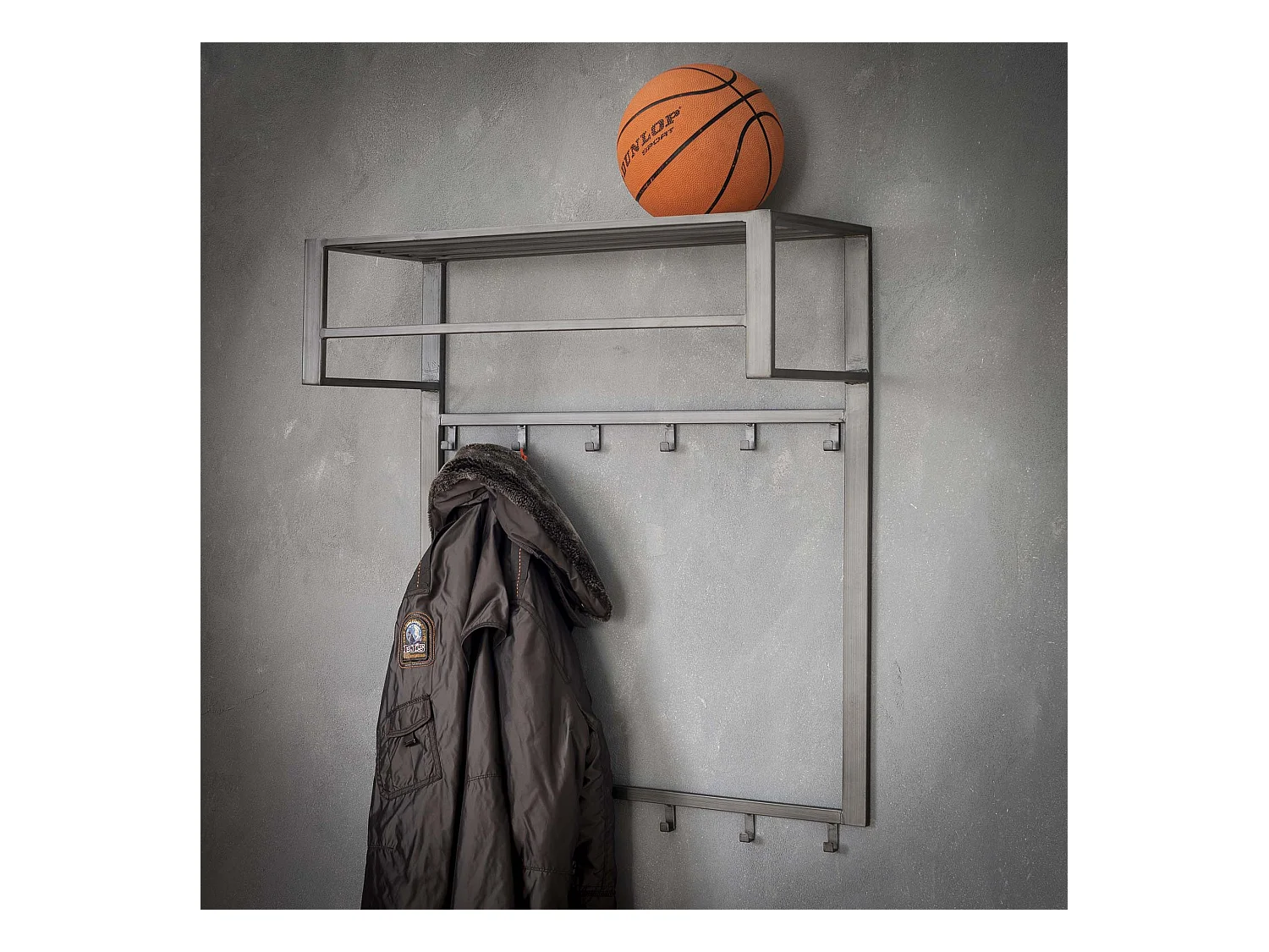 Industriegarderobe mit 12 Haken - Grau - Wandgarderobe - 80cm breit - Schnellmontage