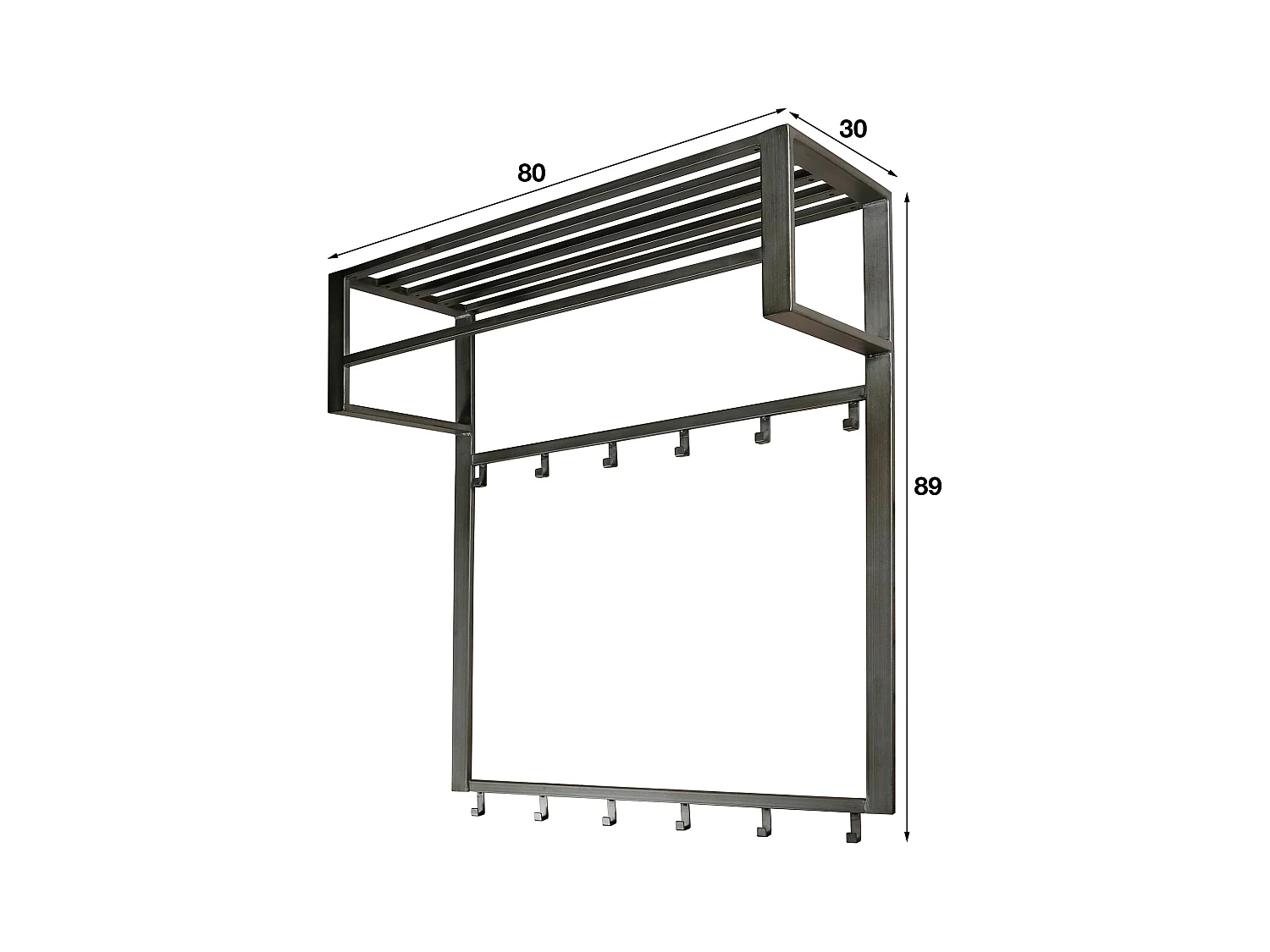 Industriegarderobe mit 12 Haken - Grau - Wandgarderobe - 80cm breit - Schnellmontage