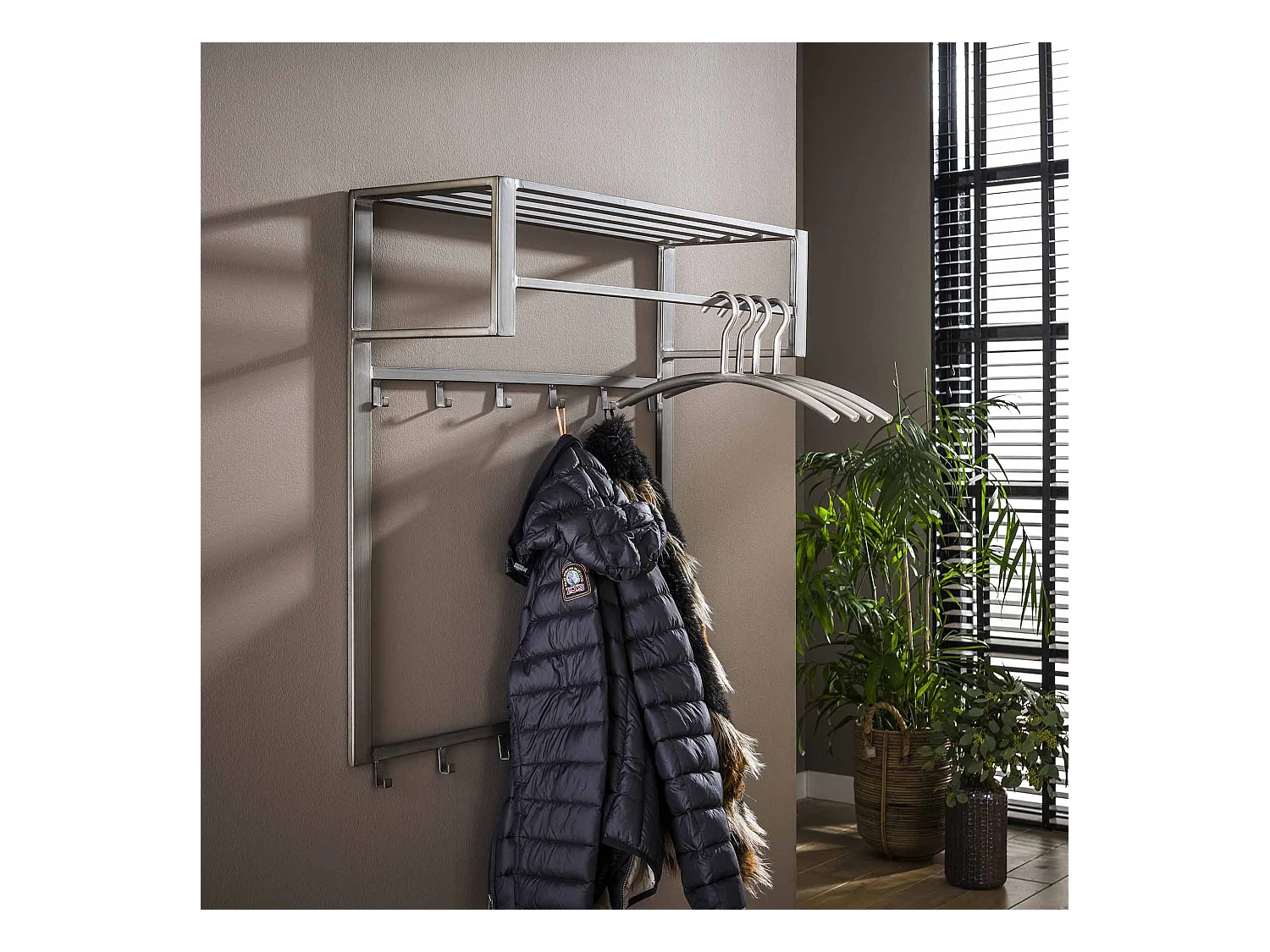 Porte-manteau industriel 12 crochets - Gris - Porte-manteau mural - Largeur 80 cm - Montage rapide