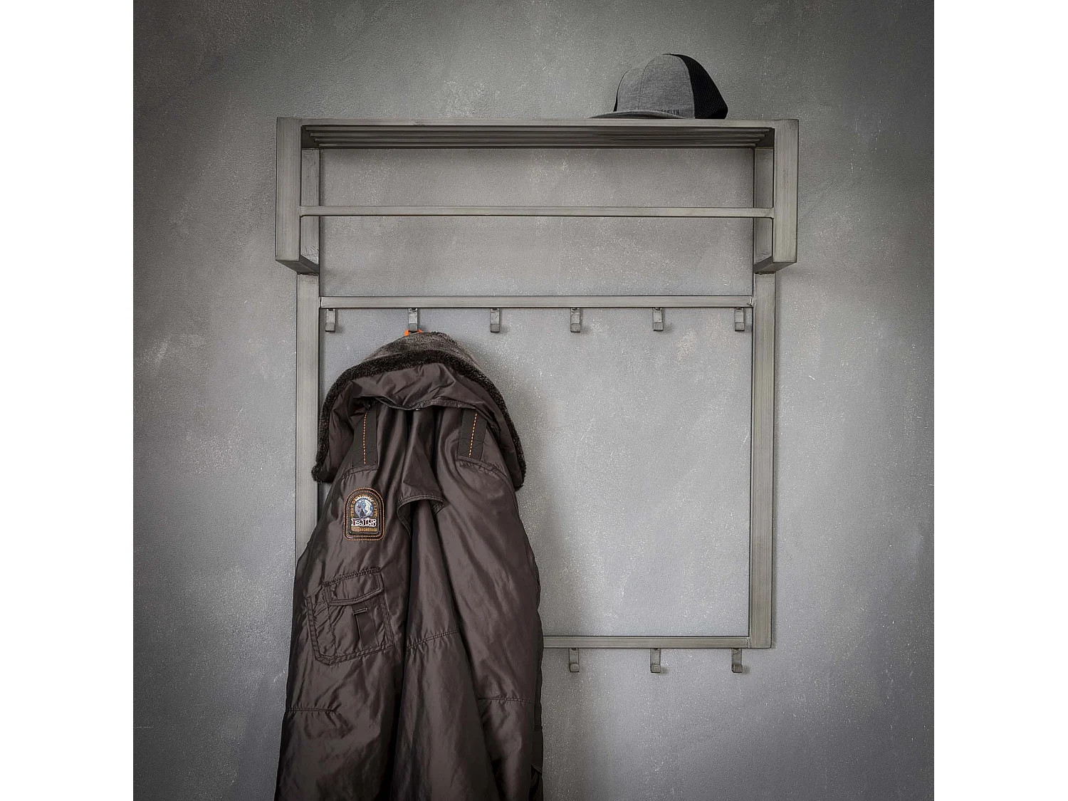 Porte-manteau industriel 12 crochets - Gris - Porte-manteau mural - Largeur 80 cm - Montage rapide