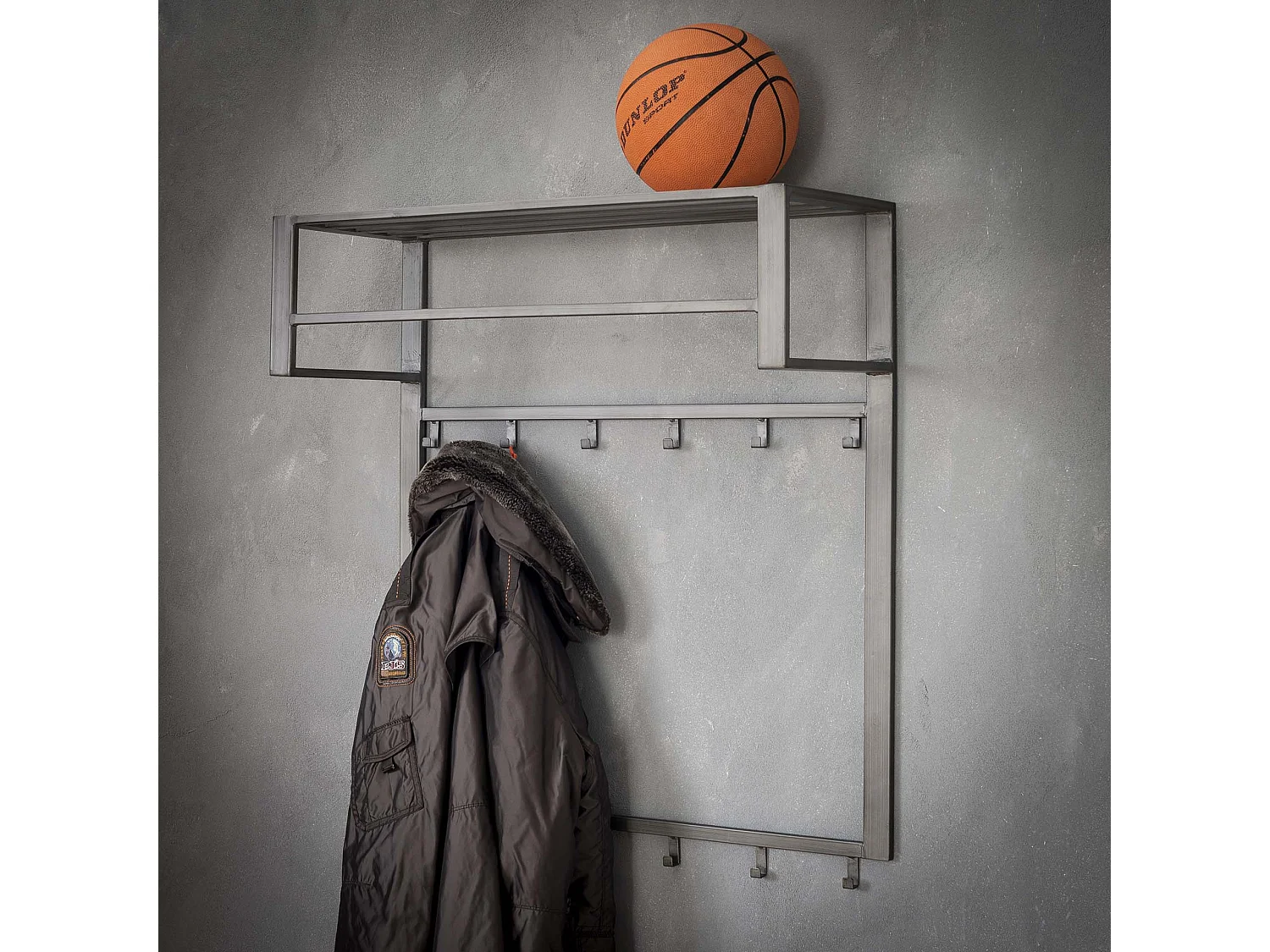 Porte-manteau industriel 12 crochets - Gris - Porte-manteau mural - Largeur 80 cm - Montage rapide