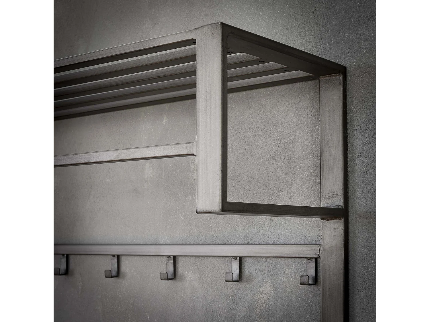 Porte-manteau industriel 12 crochets - Gris - Porte-manteau mural - Largeur 80 cm - Montage rapide