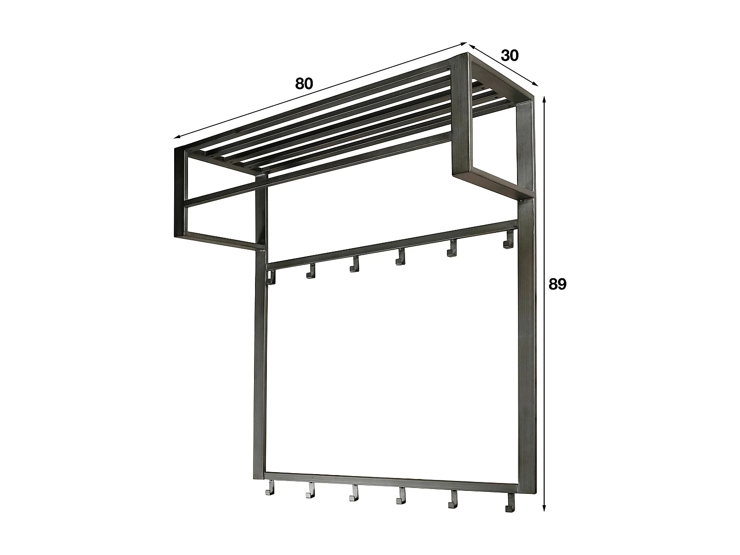 Porte-manteau industriel 12 crochets - Gris - Porte-manteau mural - Largeur 80 cm - Montage rapide
