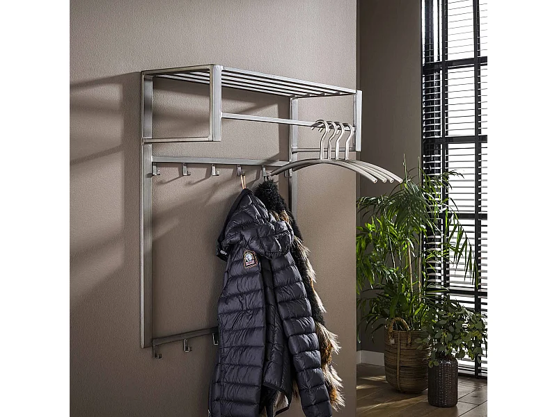 Porte-manteau industriel 12 crochets - Gris - Porte-manteau mural - Largeur 80 cm - Montage rapide