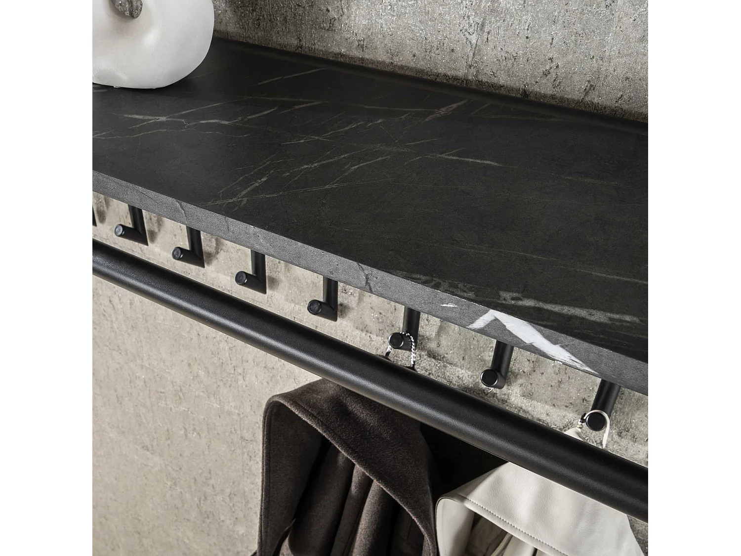 Kapstok 10 Haaks Roede-hoedenplank - 3D Zwart Bruin