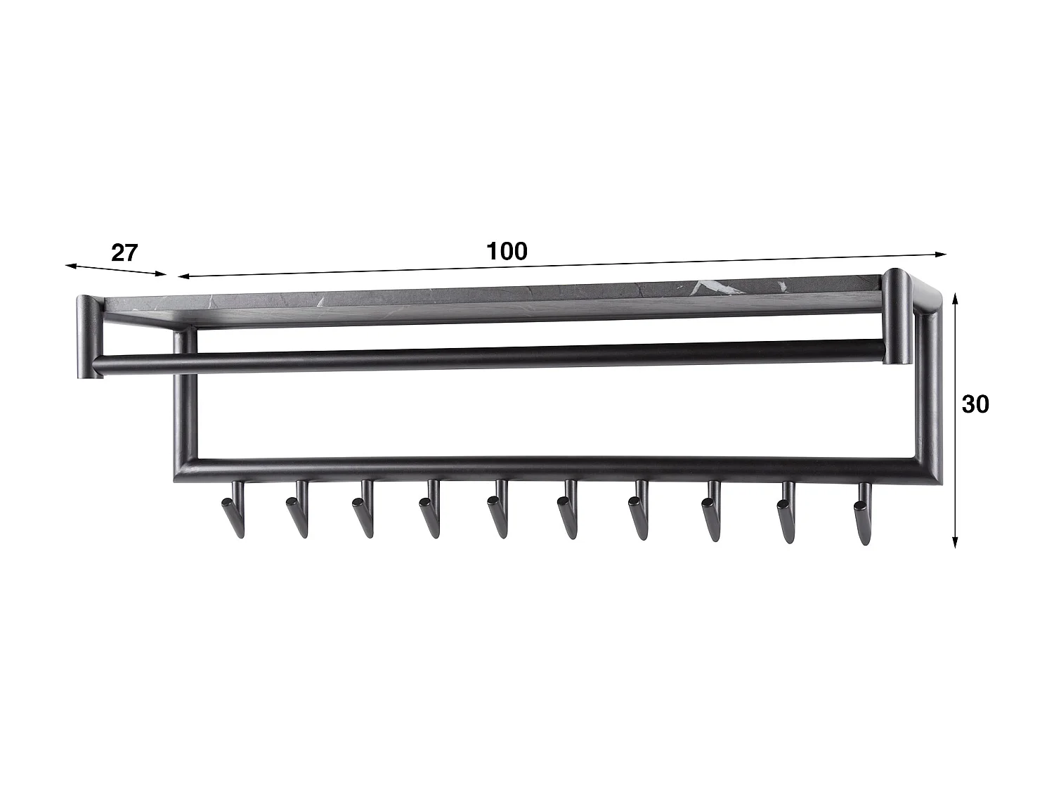 Kapstok 10 Haaks Roede-hoedenplank - 3D Zwart Bruin