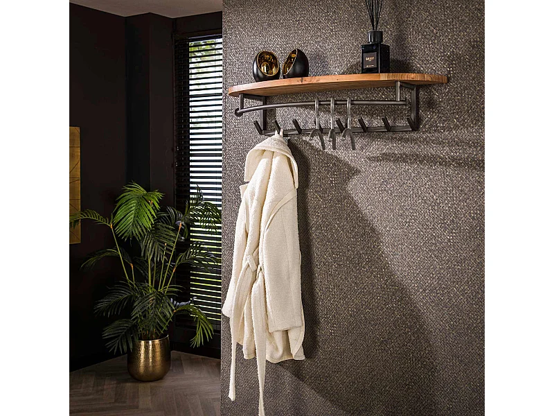 Garderobenständer Rund 8 Haken Hutablage - Akazienholz