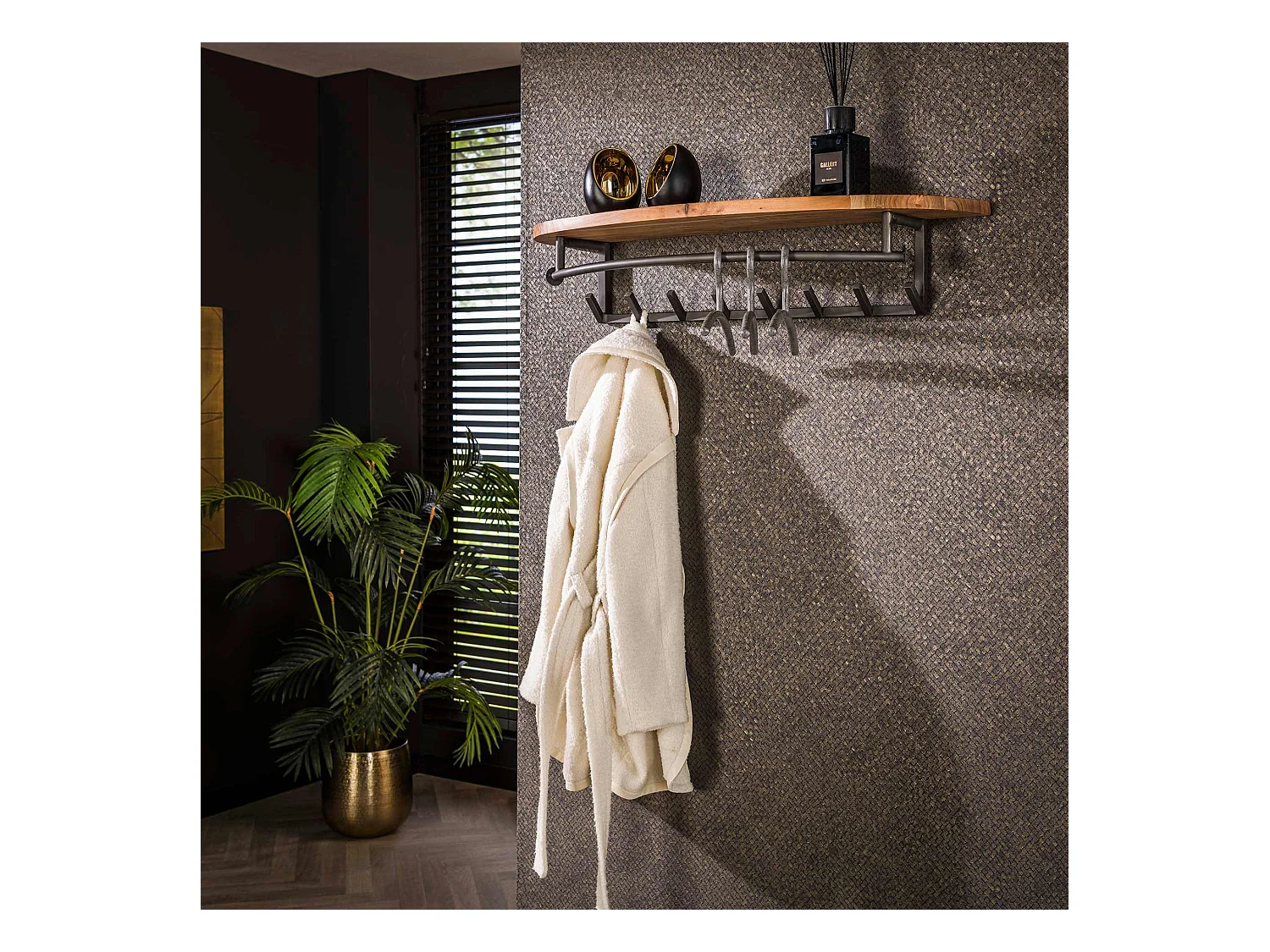 Garderobenständer Rund 8 Haken Hutablage - Akazienholz