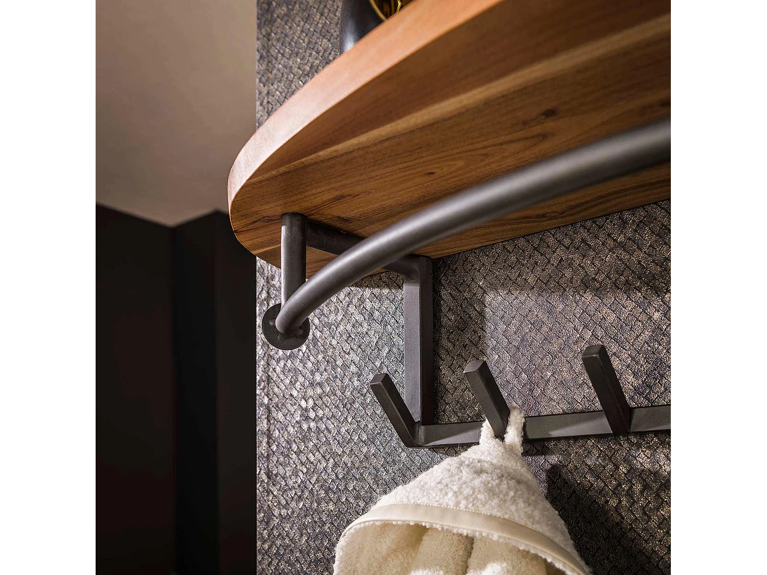 Porte-manteau rond 8 crochets Étagère à chapeaux - Bois d'acacia