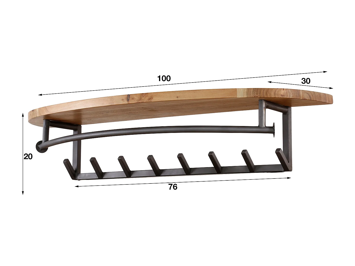 Porte-manteau rond 8 crochets Étagère à chapeaux - Bois d'acacia