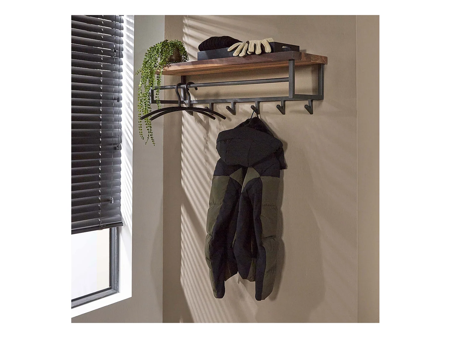 Garderobenständer Daytona mit 6 Haken - Hutablage - Massives Saja-Holz - Braun - 100x30x27