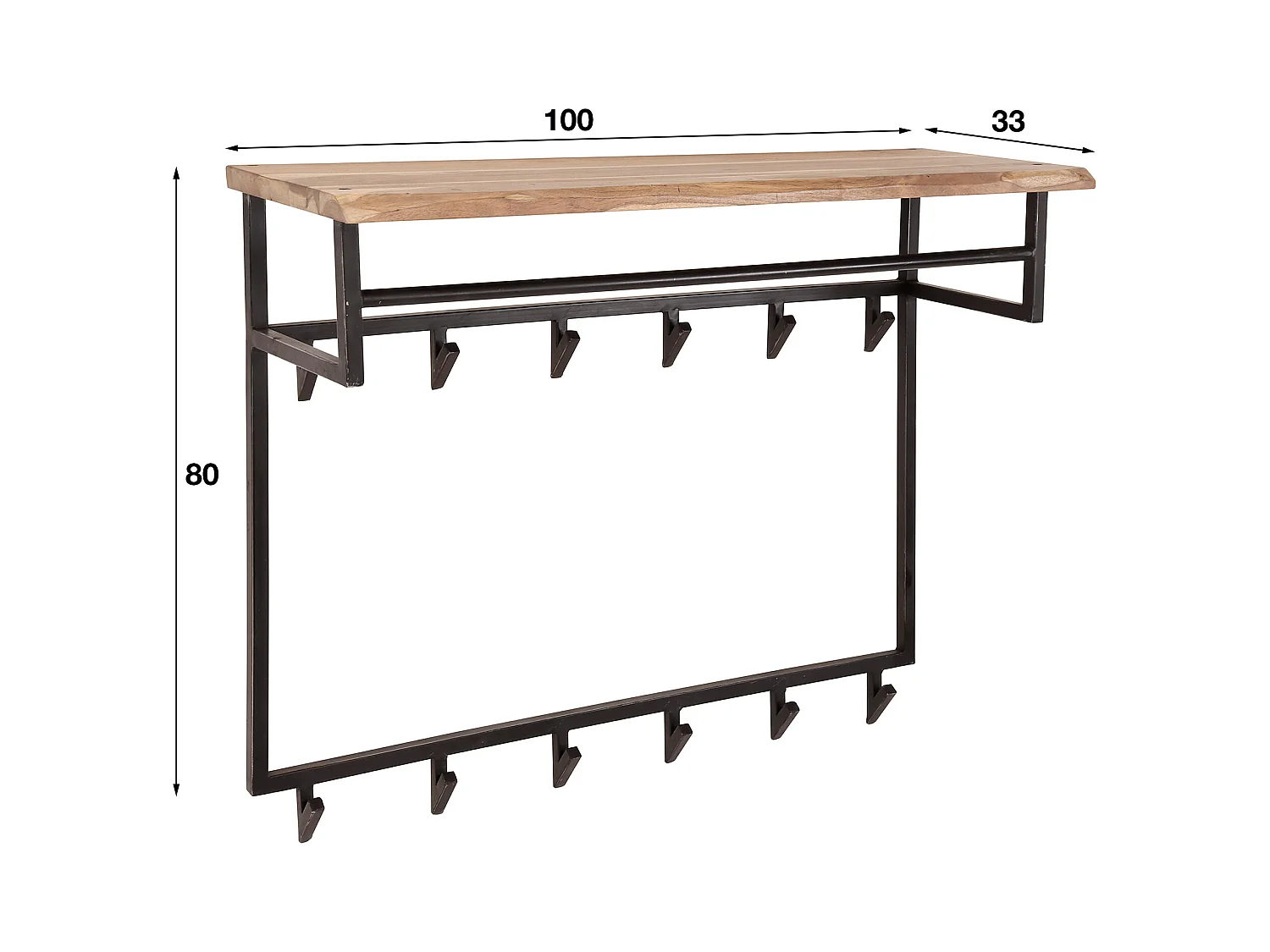 Garderobenständer Edge High - 12 Haken - Hutablage - Massives Akazienholz - 100x33x80