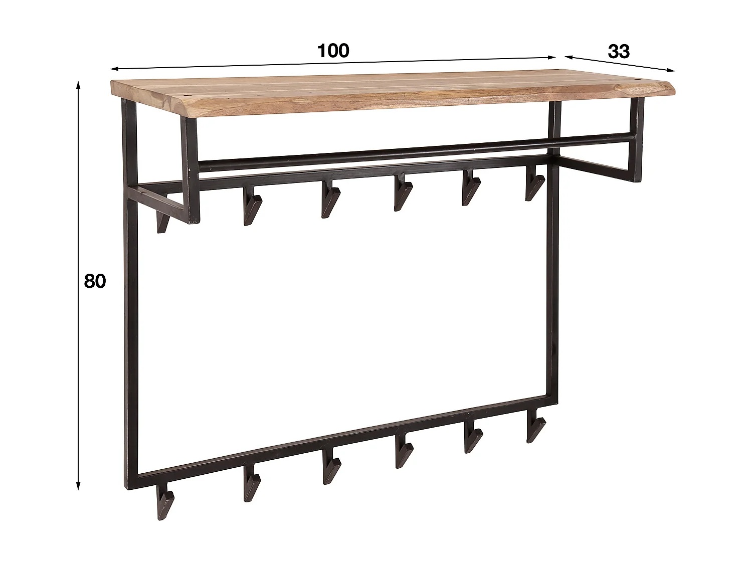 Garderobenständer Edge High - 12 Haken - Hutablage - Massives Akazienholz - 100x33x80