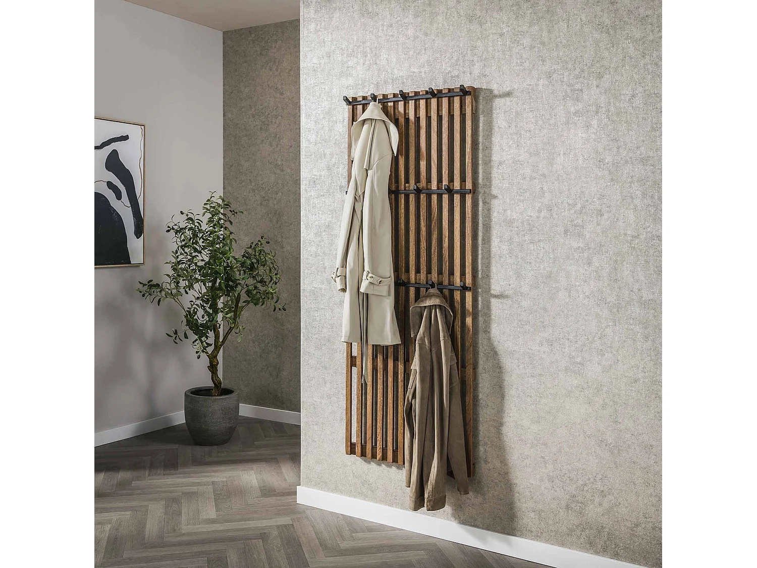 Porte-manteau Tweak - 14 crochets - Bois de manguier - Couleur sable