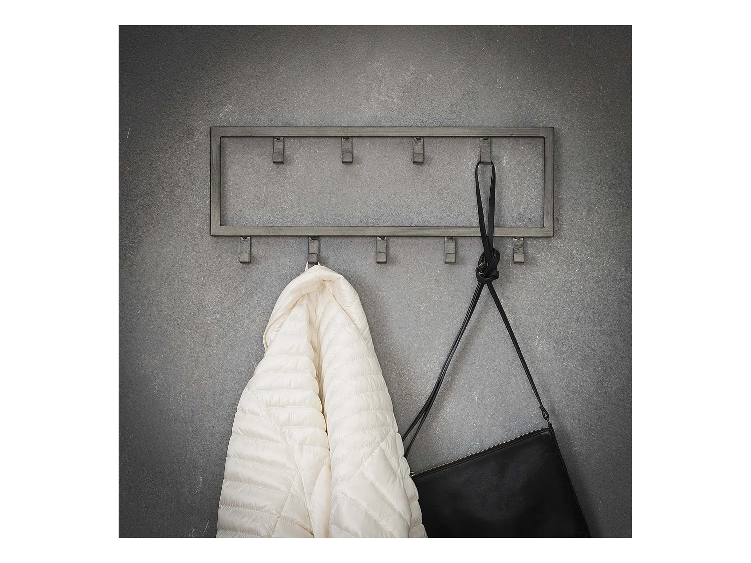 Industrielle Garderobe mit 9 Haken - Grau - Wandgarderobe 50cm