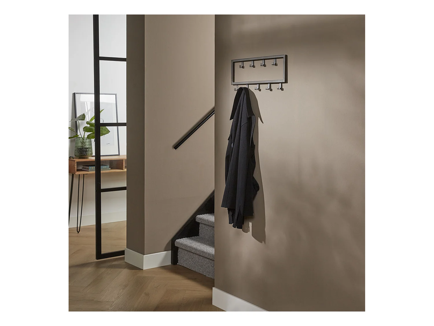 Porte-manteau industriel à 9 crochets - Gris - Porte-manteau mural 50 cm