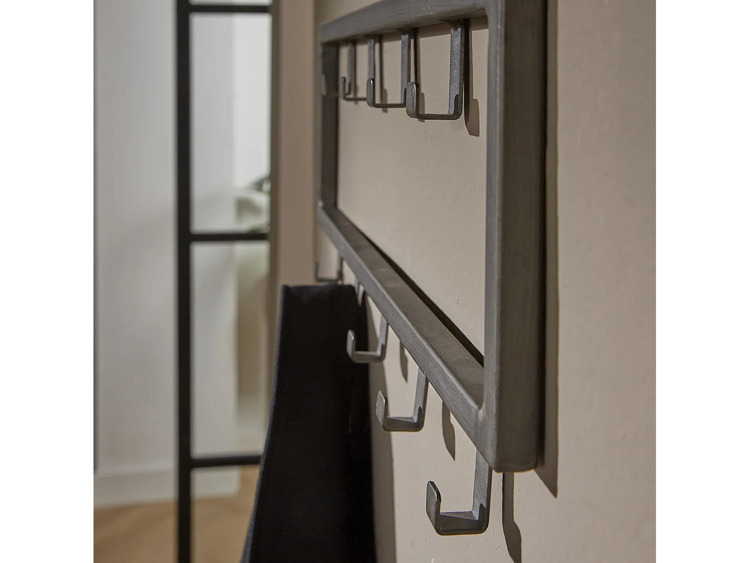 Porte-manteau industriel à 9 crochets - Gris - Porte-manteau mural 50 cm