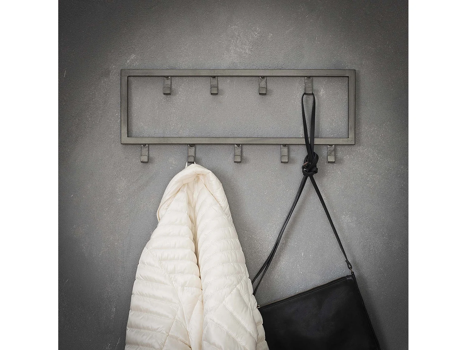 Porte-manteau industriel à 9 crochets - Gris - Porte-manteau mural 50 cm