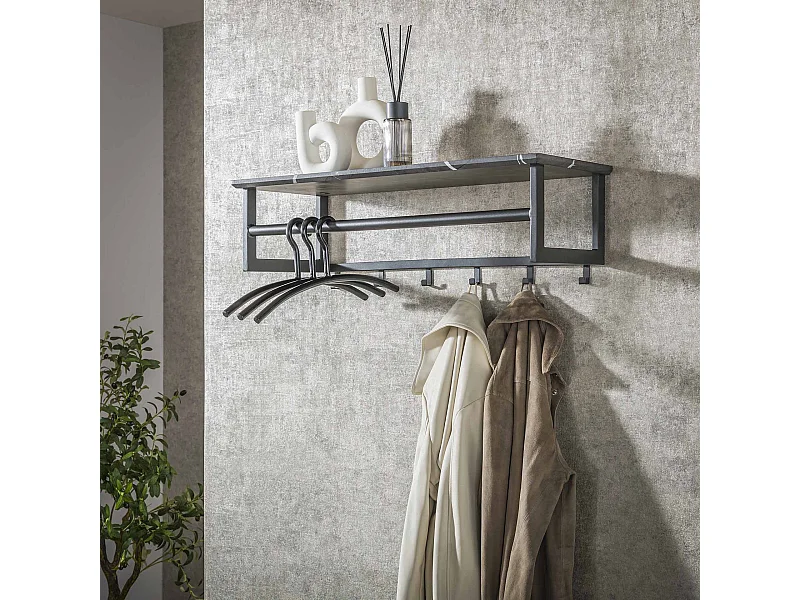 Kapstok Roede 6 Haaks - 3D Zwart Grijs