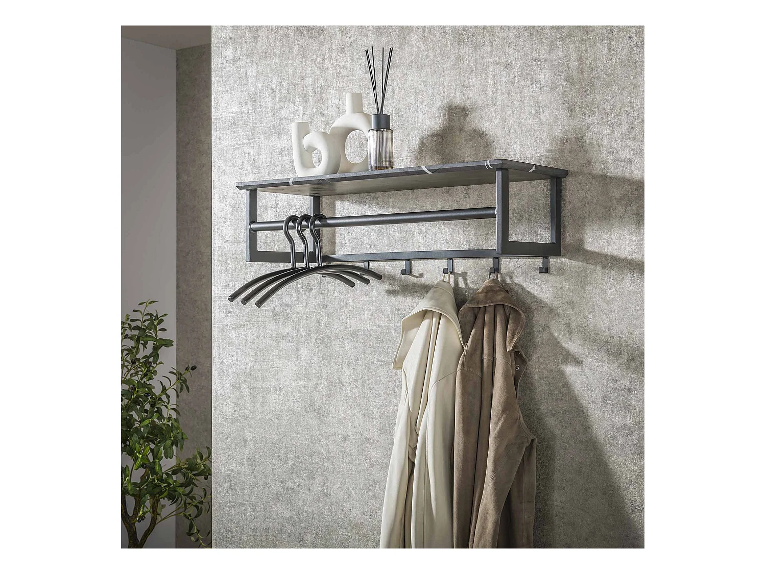 Kapstok Roede 6 Haaks - 3D Zwart Grijs