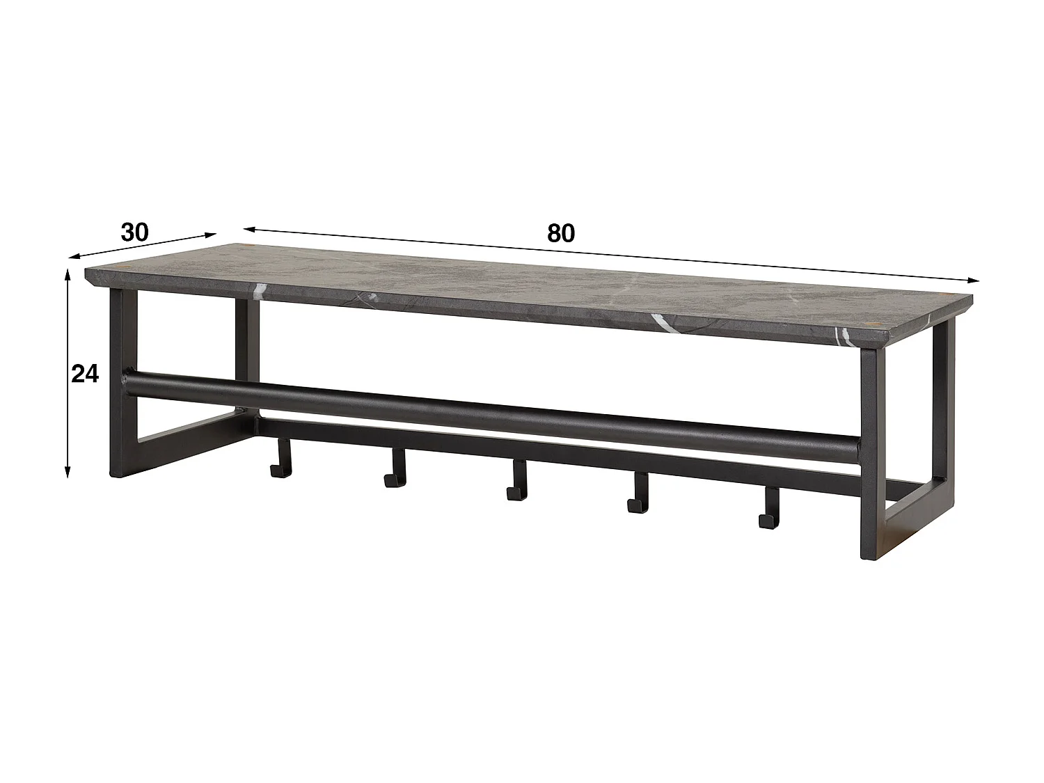 Kapstok Roede 6 Haaks - 3D Zwart Grijs