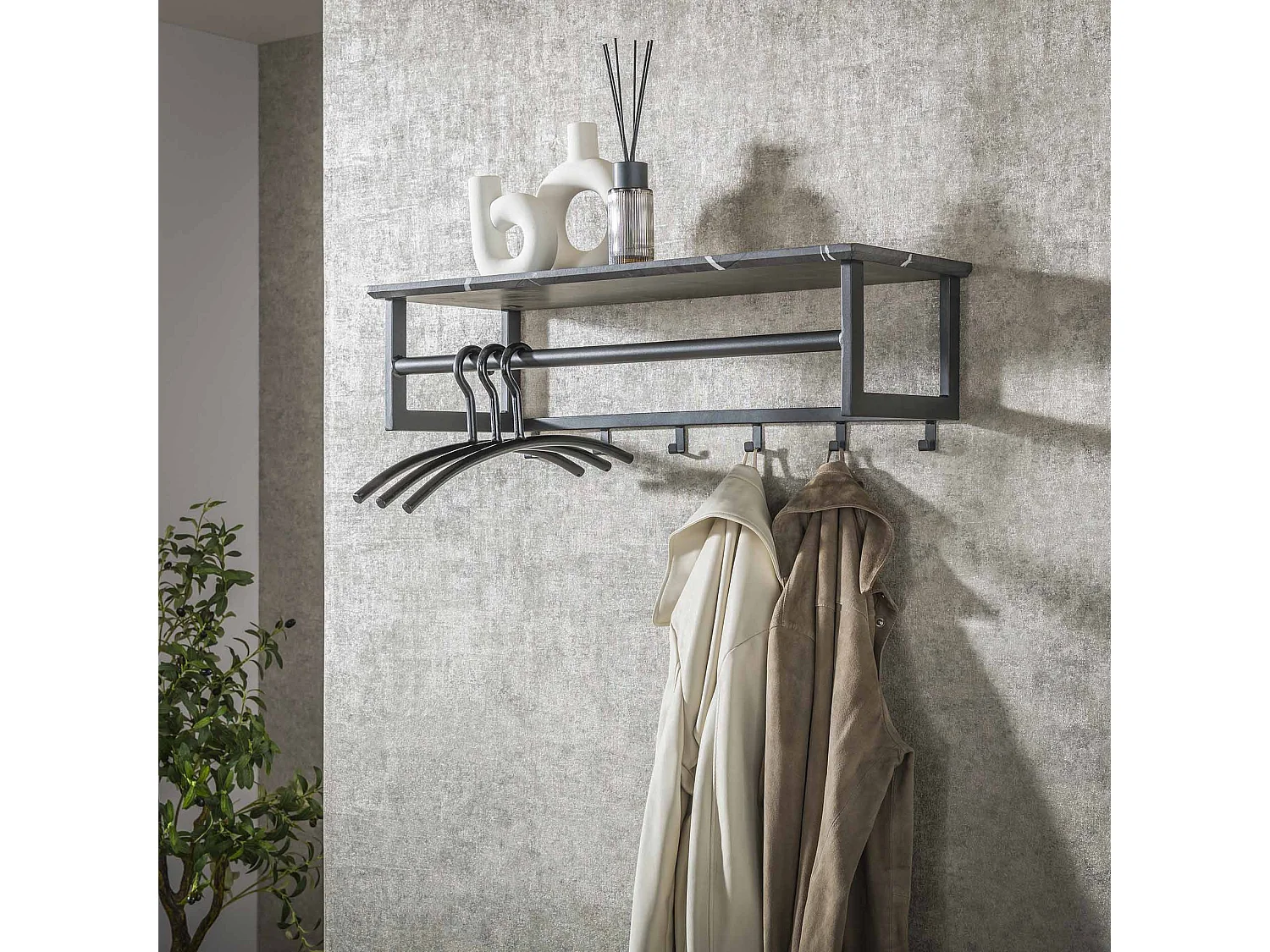 Garderobenstange 6 Haken - 3D Schwarz Grau