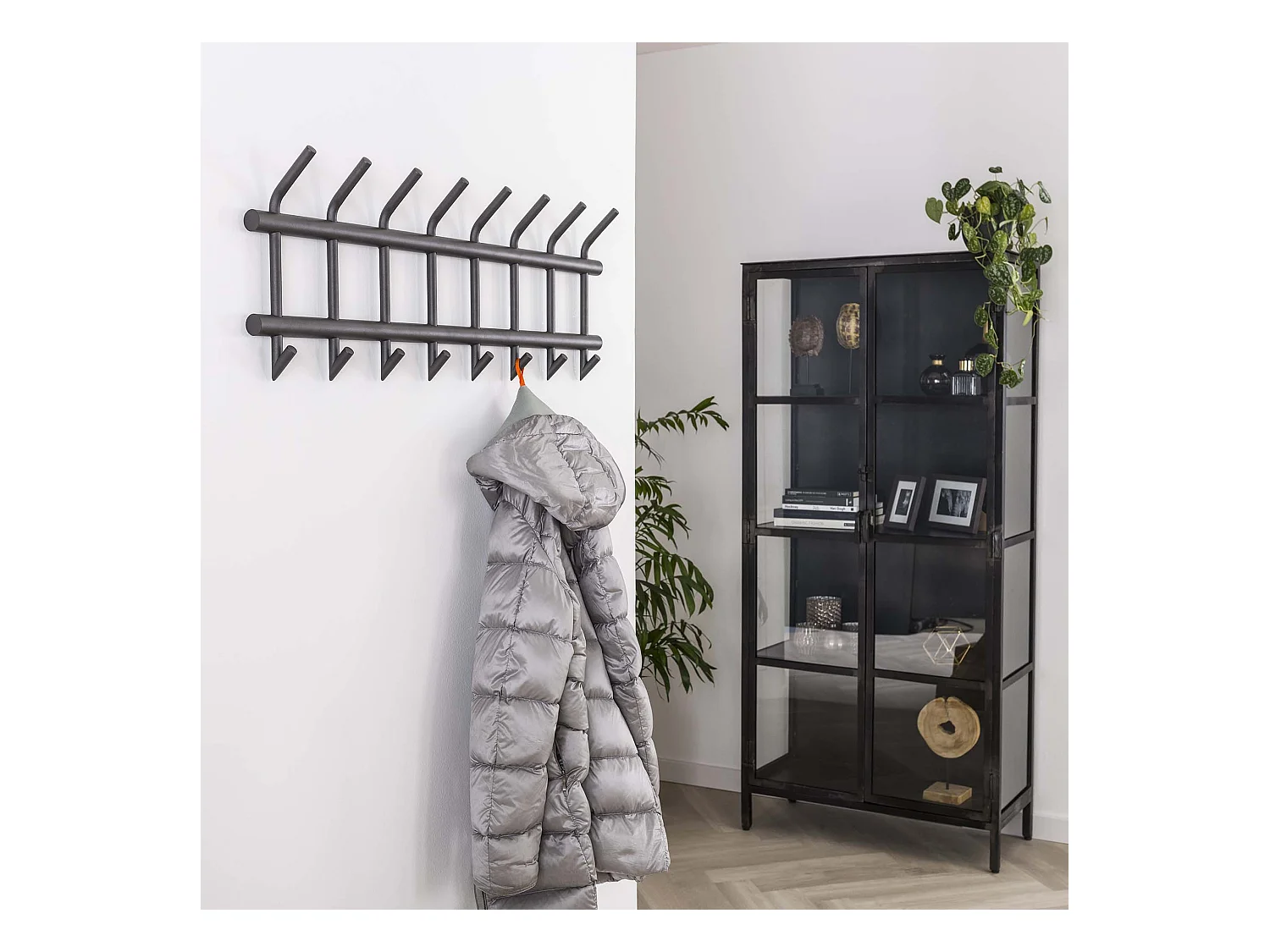 Kapstok Industrieel met 16 haken - Grijs - Wandkapstok 90cm breed - Snelle Montage