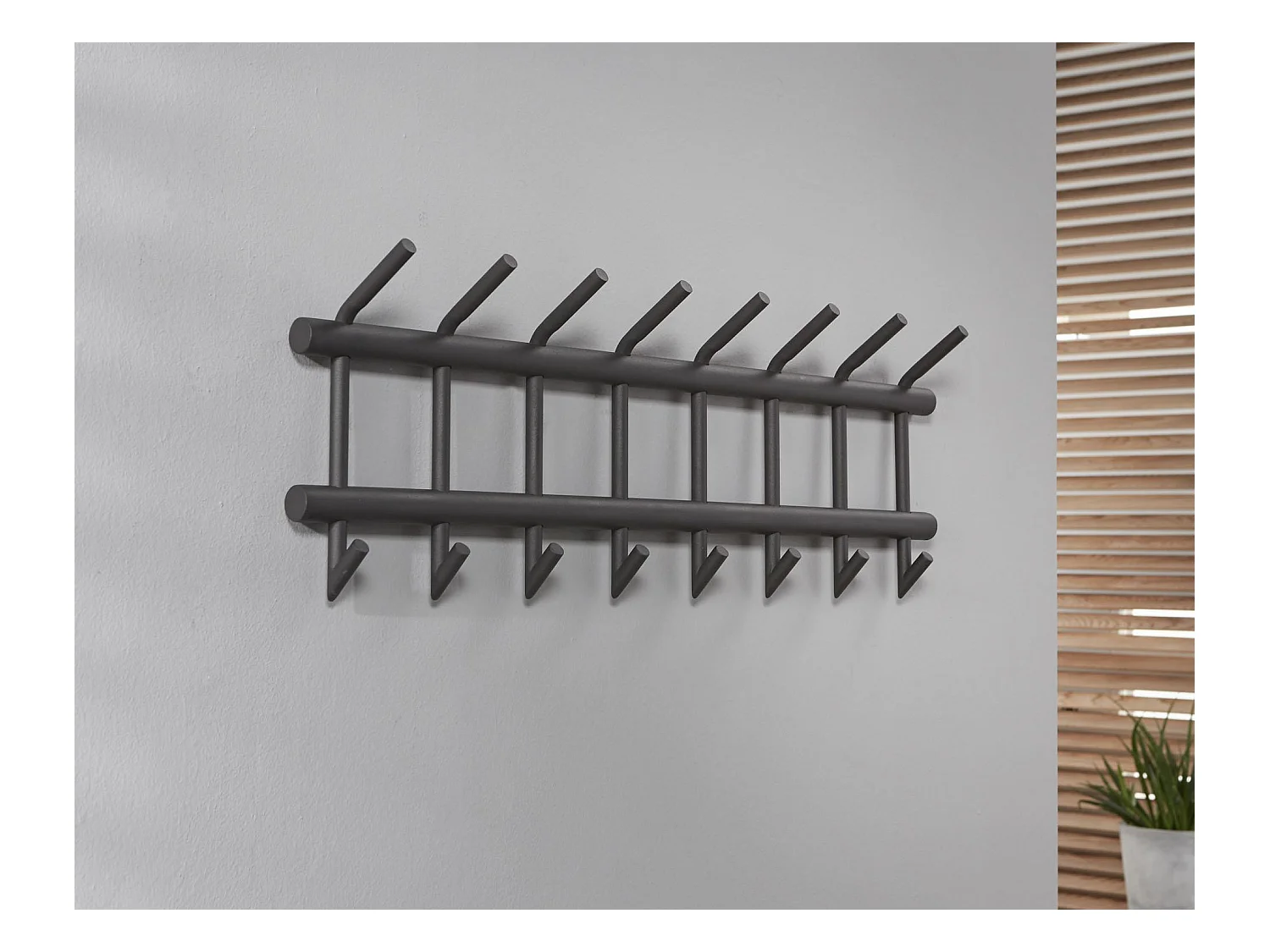 Kapstok Industrieel met 16 haken - Grijs - Wandkapstok 90cm breed - Snelle Montage