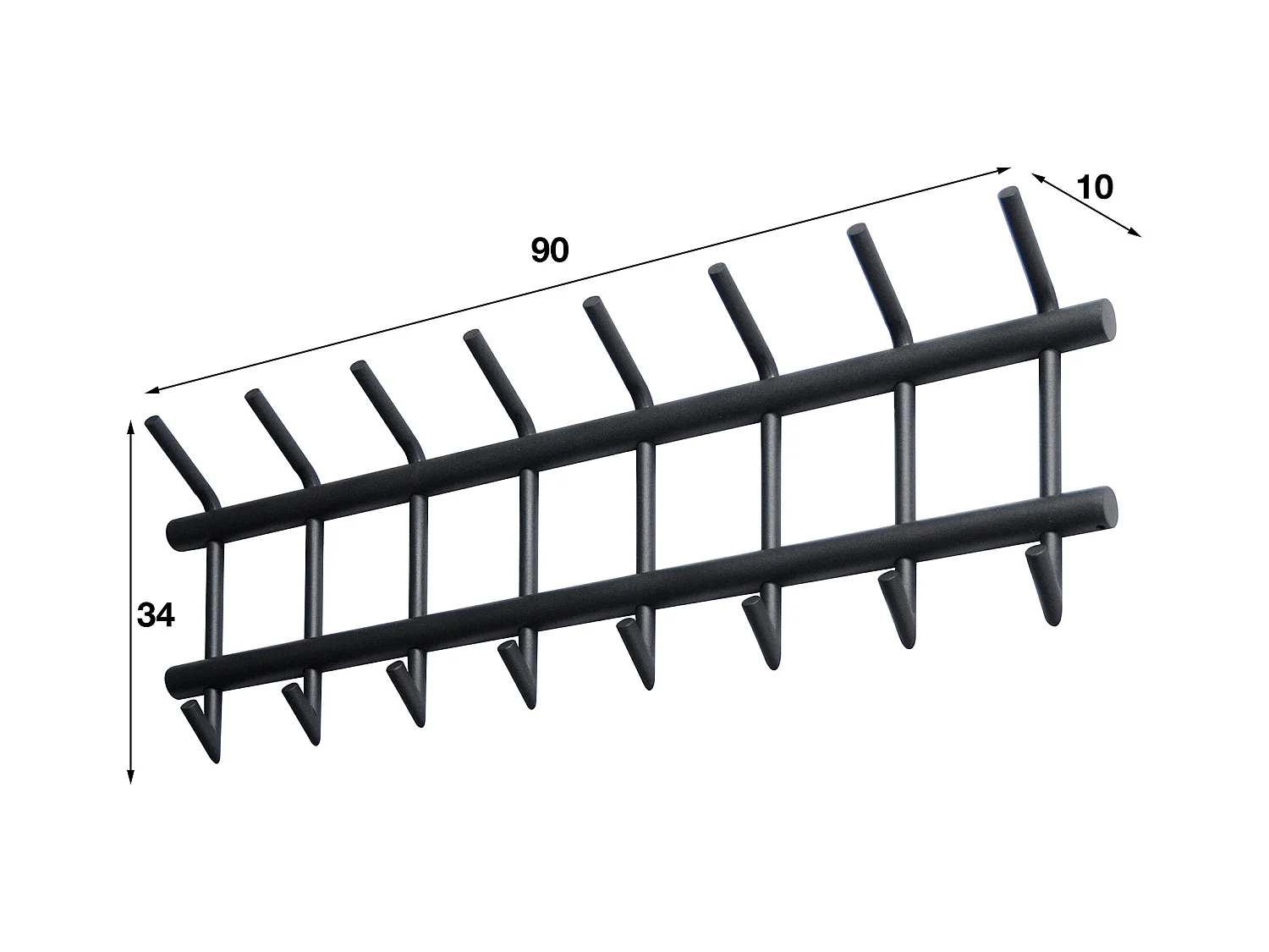Kapstok Industrieel met 16 haken - Grijs - Wandkapstok 90cm breed - Snelle Montage