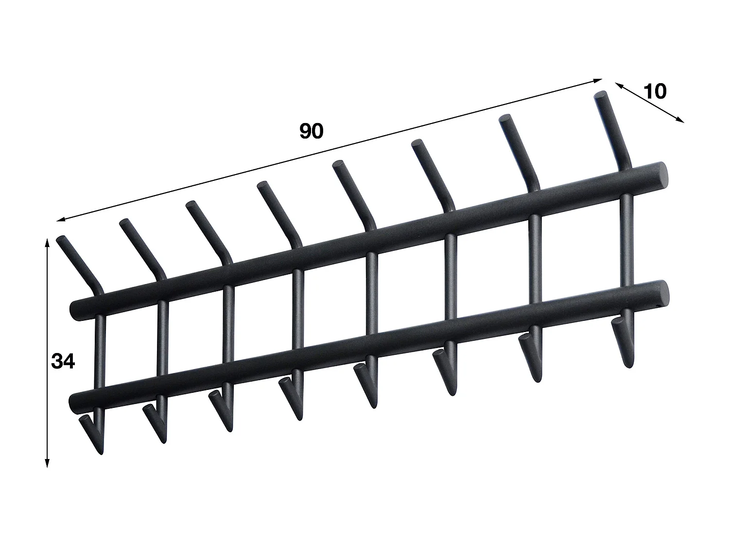 Porte-manteau industriel 16 crochets - Gris - Porte-manteau mural 90 cm de large - Montage rapide